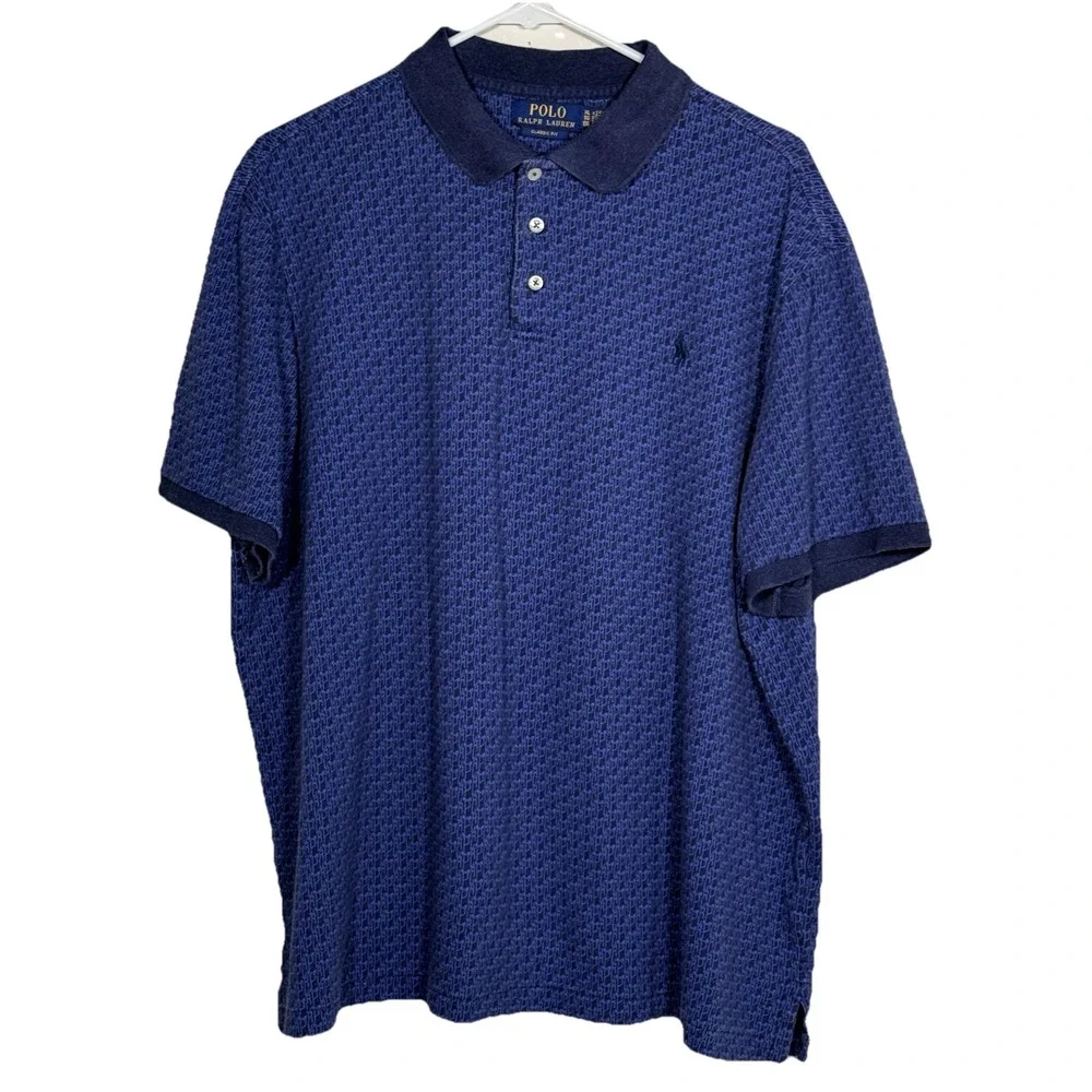Polo Ralph Lauren XL Classic Fit Polo Shirt Blue PRL Monogram Print Soft Cotton